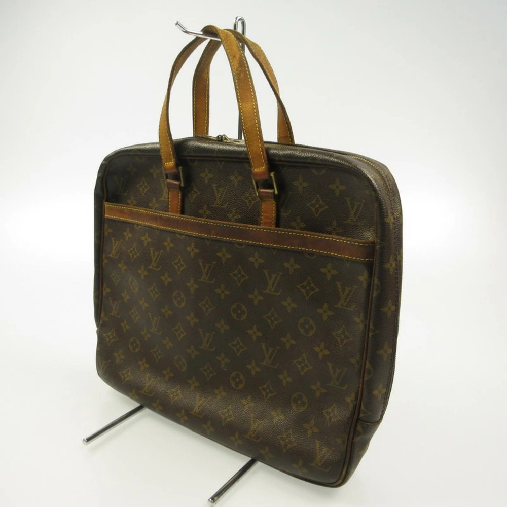 Louis Vuitton Monogram Porte Document Briefcase Canvas Leather Black Brown